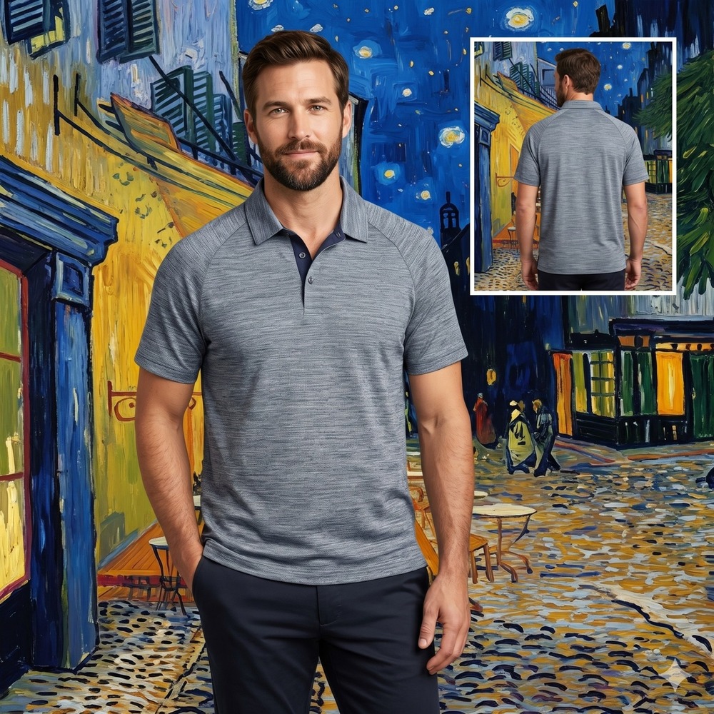 UNTUCKit‎ Men's Hannifer Polo Shirt Heathered Blue Stretch Short Sleeve Size XL
